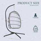 Yechen Indoor Outdoor Egg Hanging Chair with Stand, Patio Wicker Swing Egg Chair Indoor Swinging Chair Outdoor Hammock Egg Chair 350lbs Capacity for Patio Bedroom Balcony, Charcoal Grey (EG-001)