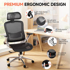 GTPLAYER Big and Tall Ergonomic Mesh Office Chair, High Back Home Desk Chair Computer Gaming Chair with Headrest, Flip-Up Arms, 90-125° Tilt Lock and Wide Cushion, Task Chair for Man Woman-Deep Black