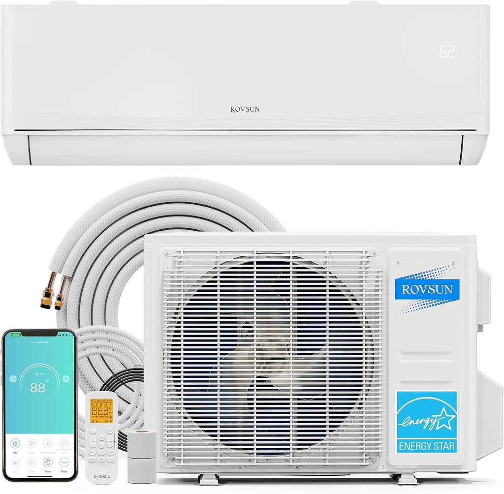 ROVSUN 9,000 BTU Smart WIFI Mini Split AC/Heating System with Inverter & APP Control, 24 SEER2 Ductless Split Air Conditioner with Pre-Charged Condenser, Heat Pump & Installation Kit, 115V
