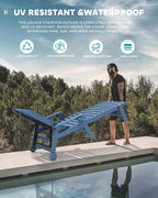 SERWALL Patio Chaise Lounge Chair Set of 2  78'' Long 5-Positions Adjustable HDPE Outdoor Lounger for Pool  Poly Lounge Chair with Rolling Wheels & Cup Holder for Poolside  Deck  Blue