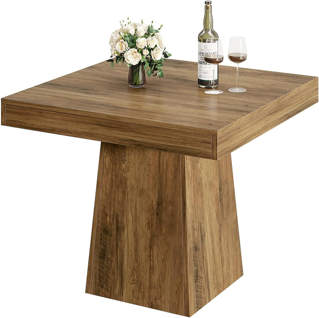 Tribesigns Square Dining Table for 4, 31.5-Inch Small Kitchen Table with Sturdy Pedestal Base, Farmhouse Dinner Table for Dining Room, Living Room, Kitchen, Brown