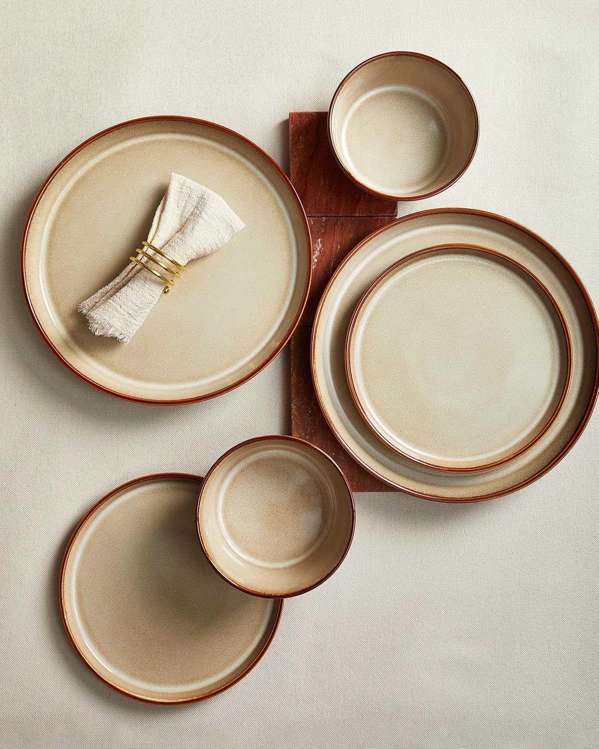Pokini Dinnerware Set for 6, Ceramic Dish Sets, Plate and Bowl Set, Microwave & Dishwasher Safe Dishware Set, Chip & Scratch Resistant Dinner Set, Each Piece Unique, Amber Brown