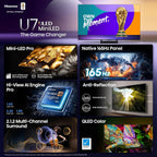 Hisense 55" U7 Mini-LED ULED 4K UHD Best Premium Gaming Google Smart TV (55U75QG  2025 Model) - QLED  Native 165Hz  VRR 288  Up to 3000 Nits  HDR10+  Dolby Vision IQ · Atmos  IMAX Enhanced  2.1.2 Ch