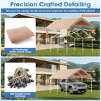 10x20FT Canopy Replacement Cover, Carport Replacement Canopy for 10' x 20' Frame, 800D Oxford Waterproof & UV Protected Tarp with Ball Bungees (Frame is not Included) (Beige)