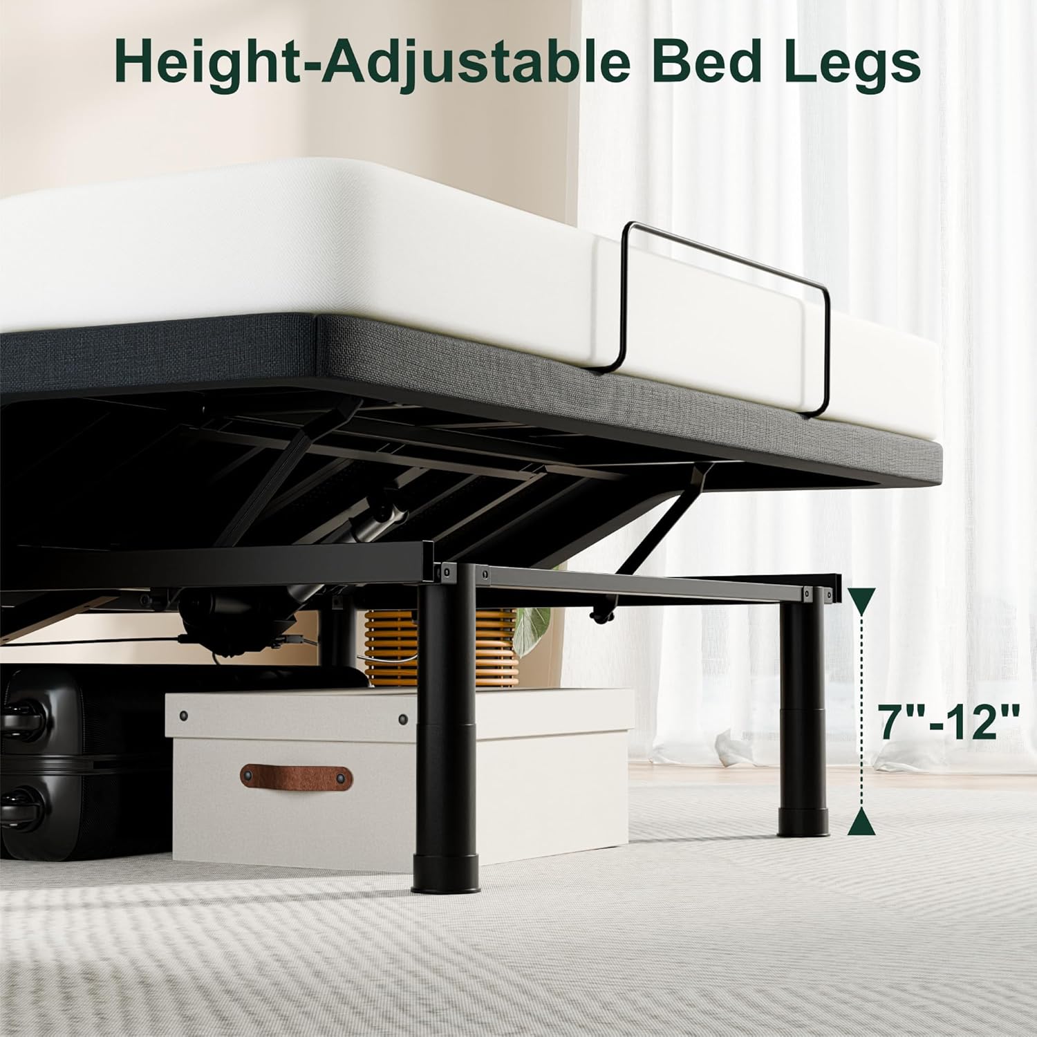 SunsGrove Queen Adjustable Bed Frame, Wired Remote Control, Independent Head and Foot Incline, Electric Bed Frame Base, Adjustable Bed Leg with 2 Height Options, Easy Assembly