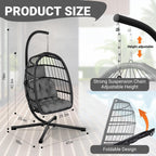 LEVELEVE Egg Chair with Stand,Patio Rattan Wicker Hanging Swing Egg Chair Hammock Chair for Bedroom Porch Garden,Thickened Aluminum Alloy Steel Frame and UV Resistant Cushion,350LBS Capacity(Grey)