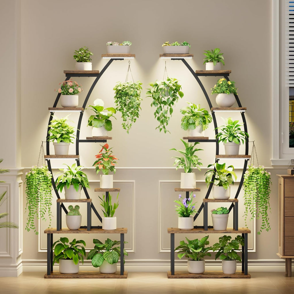 Plant Stand Indoor with Grow Lights  9 Tiered Metal Plant Shelf  64" Tall Plant Stand for Indoor Plants Multiple  Large Plant Rack Display Shelf  Curved Plant Holder for Living Room  Patio