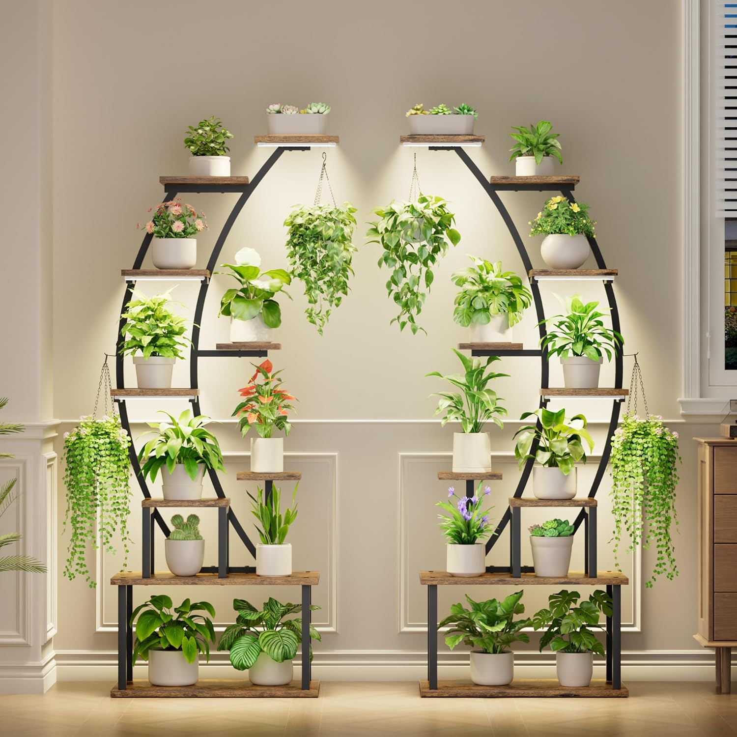 Plant Stand Indoor with Grow Lights  9 Tiered Metal Plant Shelf  64" Tall Plant Stand for Indoor Plants Multiple  Large Plant Rack Display Shelf  Curved Plant Holder for Living Room  Patio