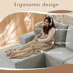 135.4" Modular Sectional Sofa with Ottoman, Modern Corduroy Cloud Couch with Deep Seat, Boneless Couch Upholstered 4-Seater U-Shaped Sofa for Living Room, No Assembly (Grey, Right-Facing Chaise)