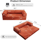Folding Sofa Bed, Convertible Sleeper Couch, 78 Inch Oversized Corduroy Upholstered Boneless Couch, Loveseat Sleeper with Pull Out Bed, Floor Sofa Modular Futon Couch for Living Room Bedroom
