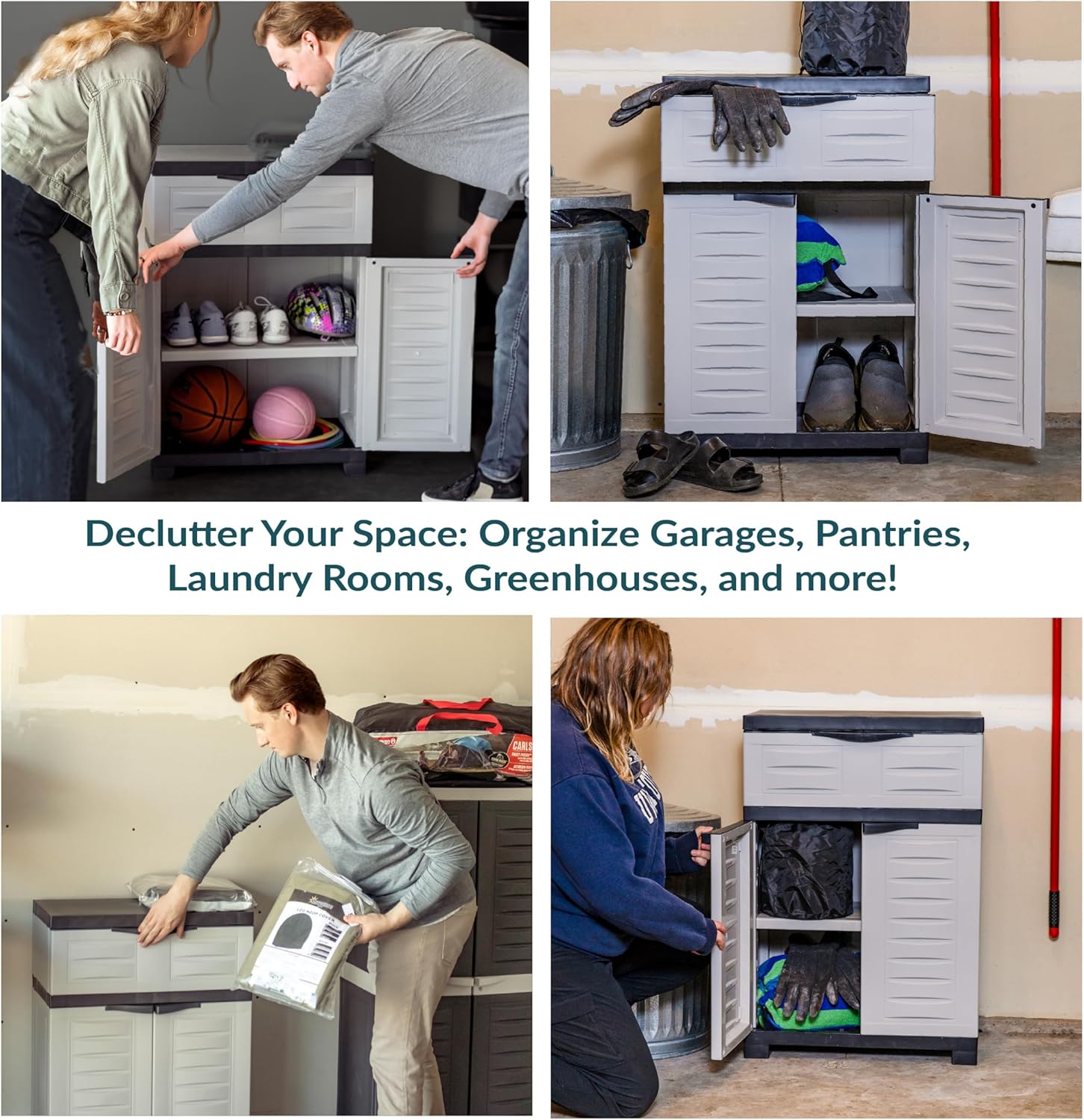 Sunnydaze 34.5" H Resin Garage Storage Cabinet - Garage Cabinet with Adjustable Shelf - Freestanding Utility Storage for Laundry Room, Office, Basement - Gray
