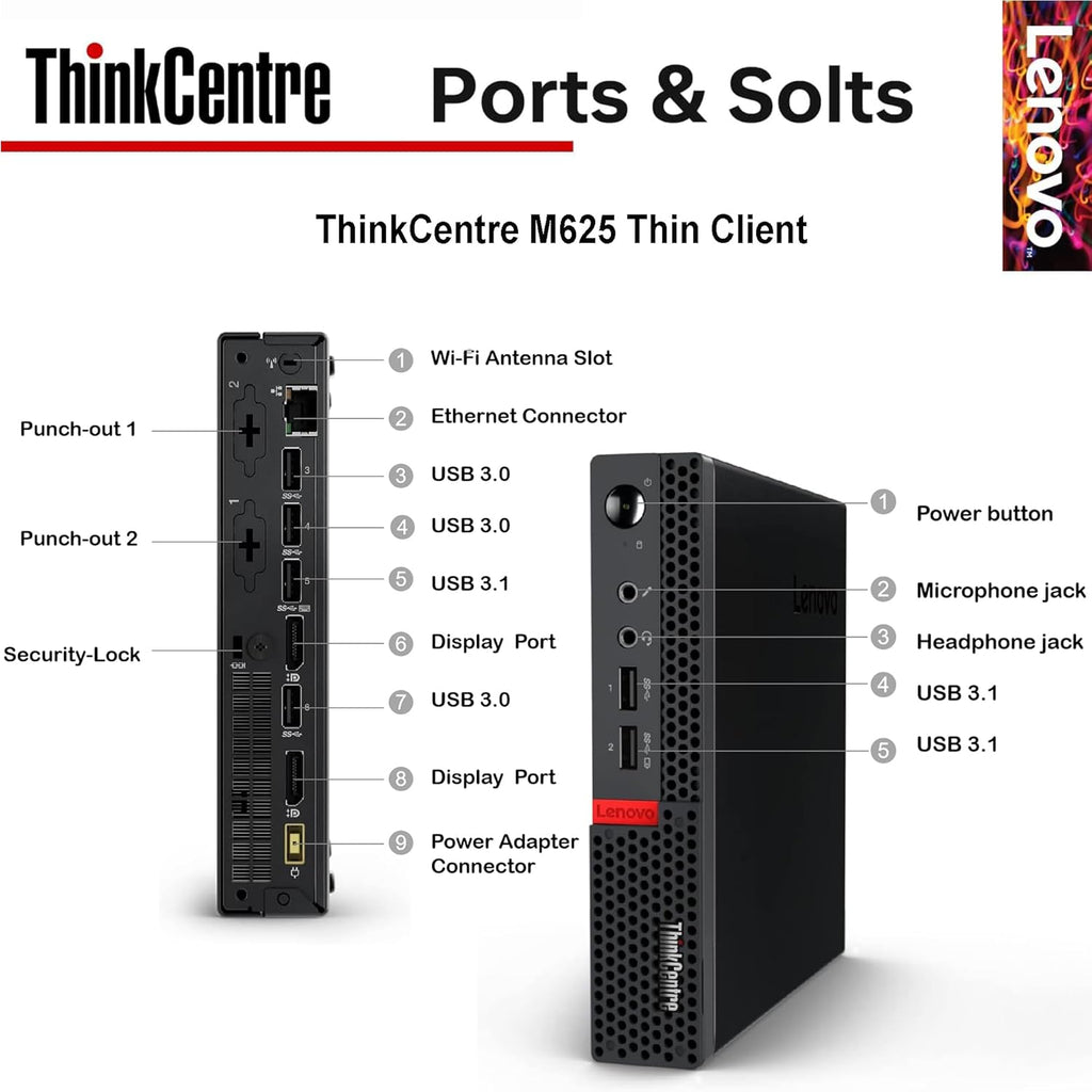 Lenovo ThinkCentre Micro Desktop  16GB DDR4 RAM  512GB SSD Drive  AMD Processor & Graphics  Dual-Display Support  Wi-Fi  Bluetooth  USB  RJ-45  Windows 11 Pro  Business-Grade  Home-Friendly