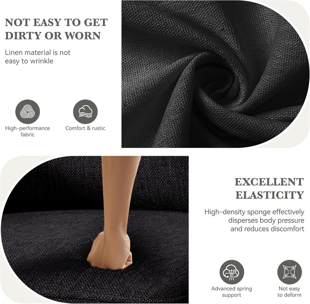 Swivel Accent Sofa Chair Set of 2, 360 Degree Rotation 36'' Width Oversized Wingback Armchair Linen Fabric Single Thick Cushion Soft Living Room, Office Black