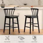 Wood Bar Stools Set of 3, 24" Barstool Farmhouse Counter Stools with Curved Back for Dining Room, Black