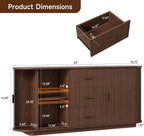 ONBRILL 63" Fluted Sideboard Buffet Cabinet with 3 Drawers & 2 Doors, Mid-Century Modern Buffet Sideboard Cabinet with Storage, Coffee Bar Table with Adjustable Shelf for Kitchen, Living Room, Walnut
