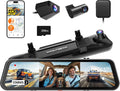 WOLFBOX G900 Tripro Cabin Version 3 Channel 4K Rear View Mirror Camera 8MP STARVIS IMX678 Night Vision 4K+1080P+2.5K Front Inside and Rear Mirror Dash Cam 5.8GHz WiFi Voice Control Includes 256GB Card