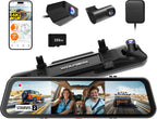 WOLFBOX G900 Tripro Cabin Version 3 Channel 4K Rear View Mirror Camera 8MP STARVIS IMX678 Night Vision 4K+1080P+2.5K Front Inside and Rear Mirror Dash Cam 5.8GHz WiFi Voice Control Includes 256GB Card