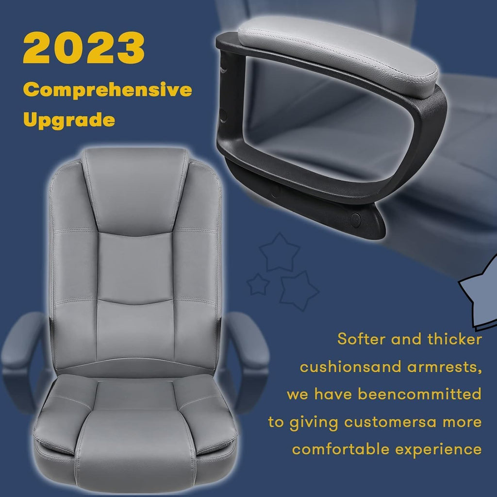 OFIKA Home Office Chair, 400LBS Big and Tall Chair Heavy Duty Design, Ergonomic High Back Cushion Lumbar Back Support, Computer Desk Chair, Adjustable Executive Leather Chair with Armrest (Grey)