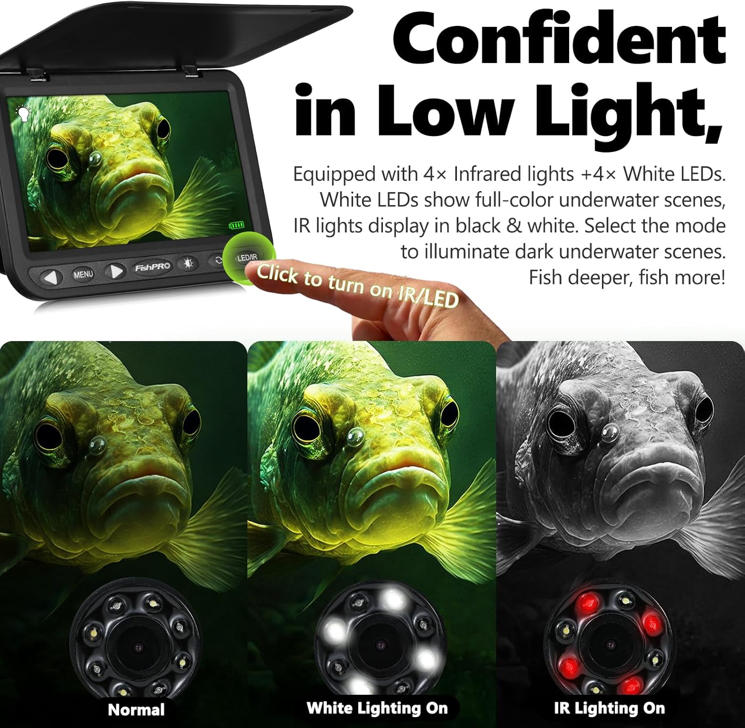 FishPRO® 2026 Upgrade NO.1 HD 1080P Underwater Fishing Camera 7'' IPS- w/10 000mAh (Ease to Use) Ice Fishing Camera Underwater  Fish Finder Camera for Ice Lake Boat Fishing w/USB-C  LED+IR  82ft