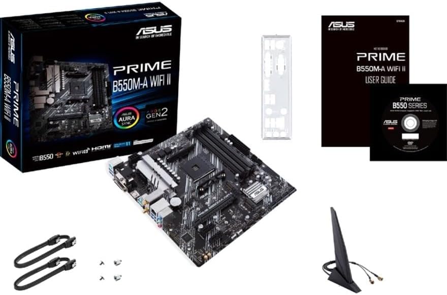 ASUS Prime B550M-A WiFi II AMD Micro ATX Motherboard with PCIe 4.0, WiFi 6, ECC Memory, HDMI 2.1, RGB Header