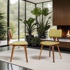 Armen Living Jaguar Mid-Century Dining Chair in Walnut Wood and Green Fabric