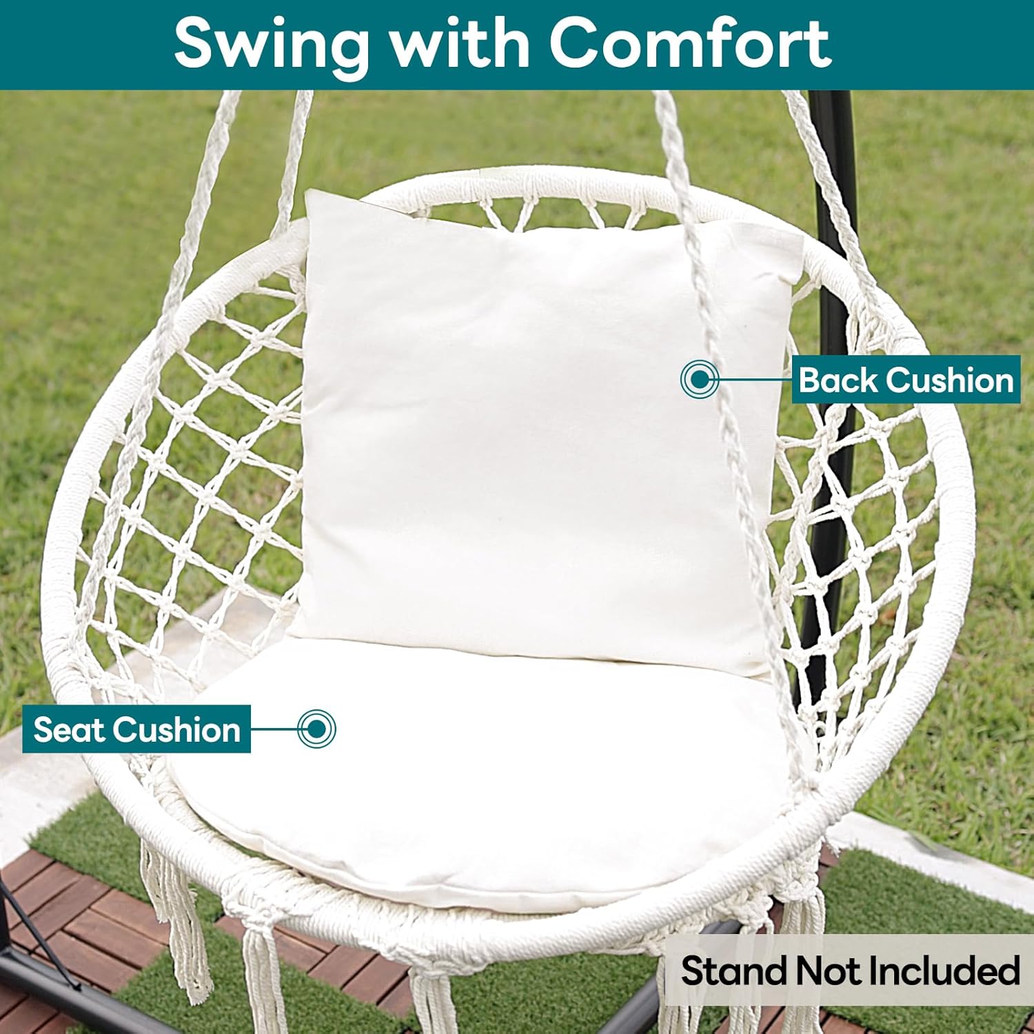 JoyView Macrame Hammock Chair Hanging Swing Chair Max 330 Lbs with 2 Cushions and Hardware Kits for Indoor Outdoor Bedroom Patio Garden - Dark Grey
