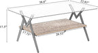 Casaphoria Rectangle Coffee Table for Living Room, Industrial 2-Tier Center Table with Gray Tempered Glass Top & Brown MDF Storage Shelf, Metal Legs, 220 lbs Weight Capacity (38.6")