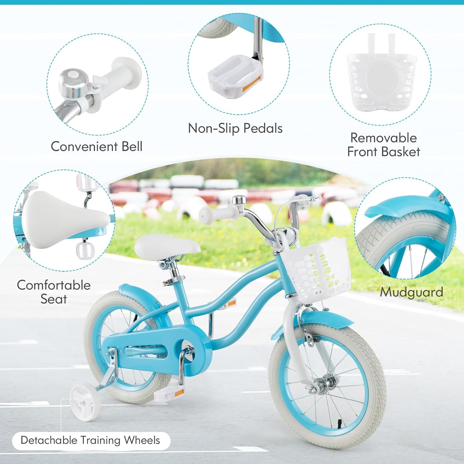 COSTWAY Kids Bike, 12 14 16 18 Inch Toddler Bike Children Bicycle w/Training Wheels, Hand & Coaster Brakes, Adjustable Saddle & Handlebar, Basket, Bell, Kids Bicycle for Girls Boys Aged 3-8 Years Old