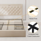 Upholstered Full Size Bed Frame with 4 Storage Drawers, Platform Bed with Wingback Headboard, Charging Station, No Box Spring Needed, Beige