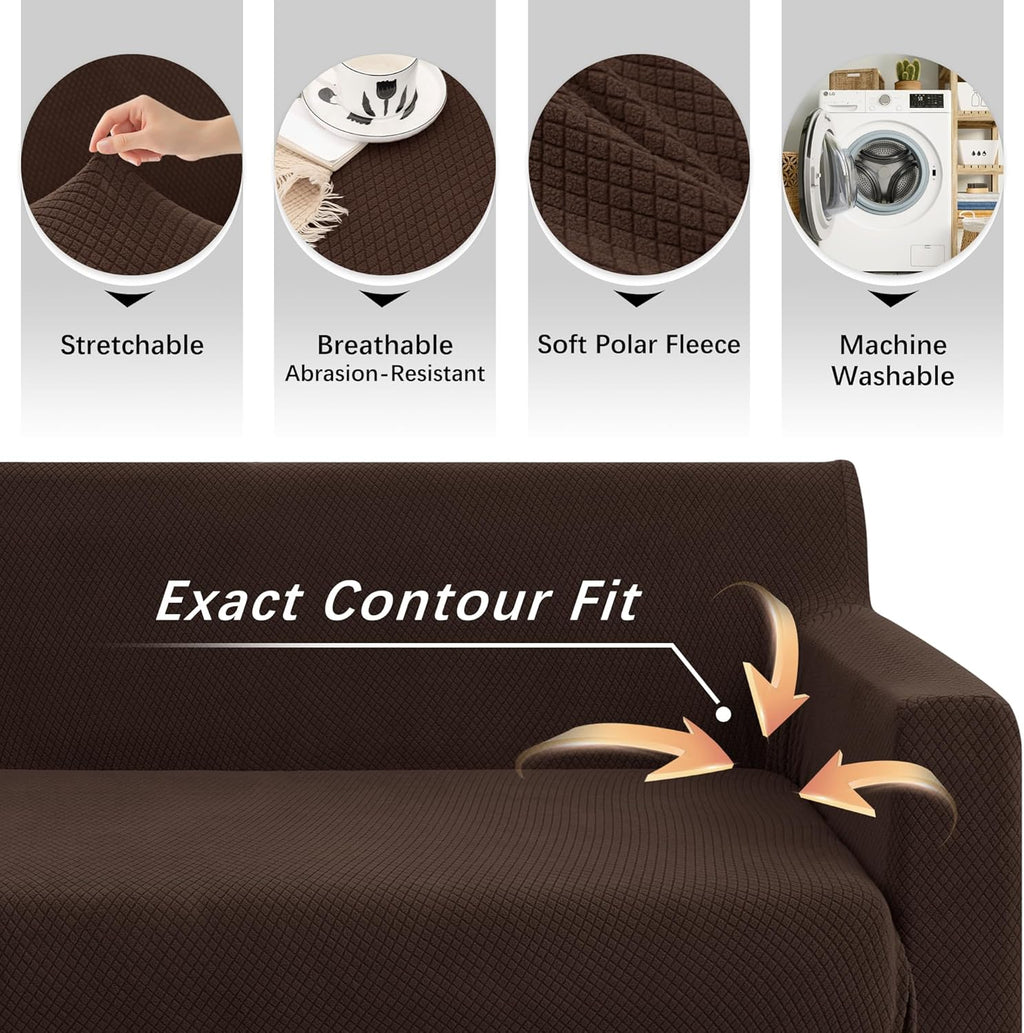Arfntevss Stretch Sectional Couch Covers L Shaped Corner Sectional Sofa Cover Washable Jacquard Soft Fleece U Shape Sofa Slipcovers Anti Slip Furniture Protector for Dogs Pets (Small, Dark Brown)