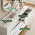 Lulive Wood Dresser for Bedroom, 53” Wide Chest of Drawers with 6 Drawers, Modern Closet Storage Drawer with Curved Profile Design for Living Room, Hallway, Entryway, White