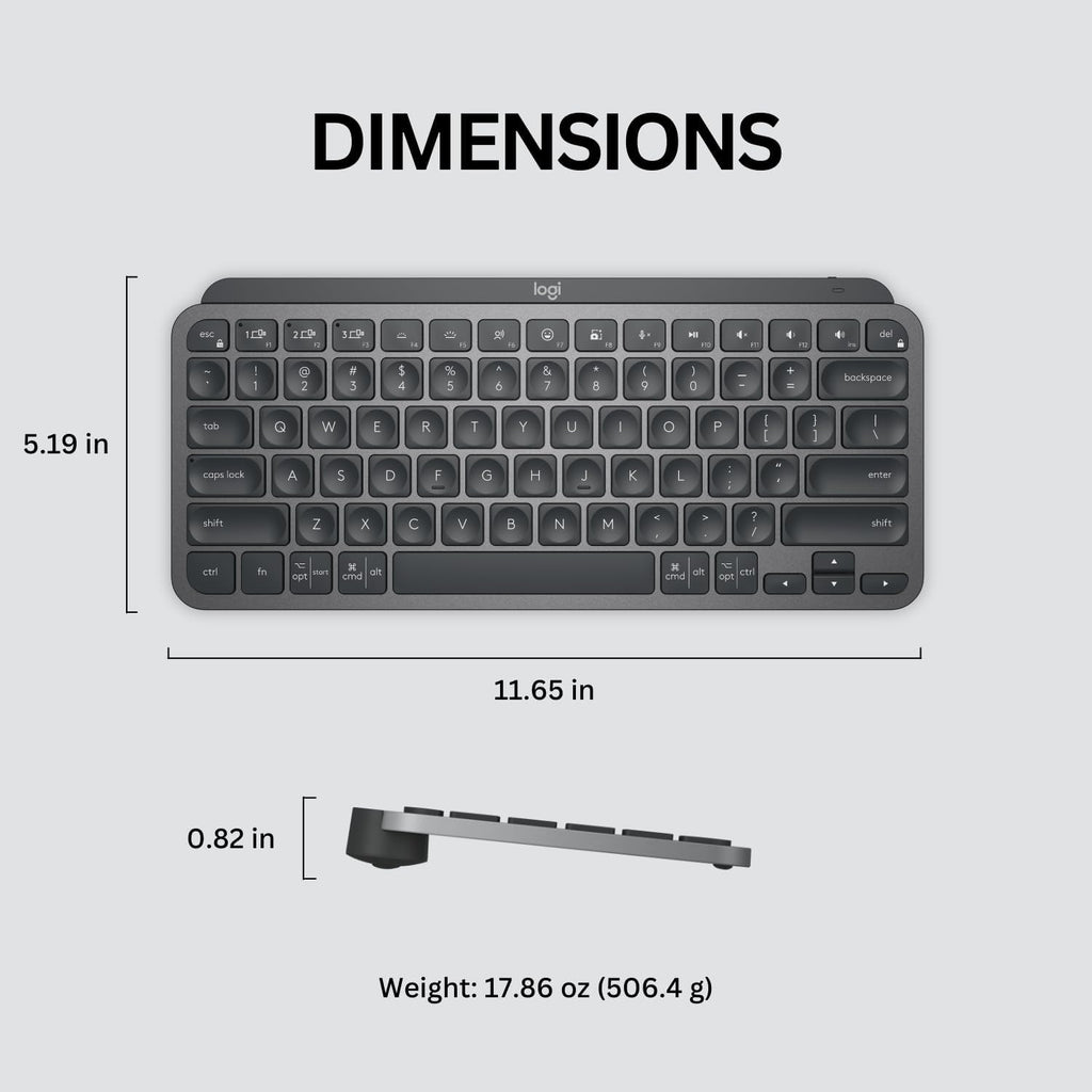 Logitech MX Keys Mini Minimalist Wireless Illuminated Keyboard, Compact, Bluetooth, Backlit, USB-C, Compatible with Apple macOS, iOS, Windows, Linux, Android, Metal Build - Graphite