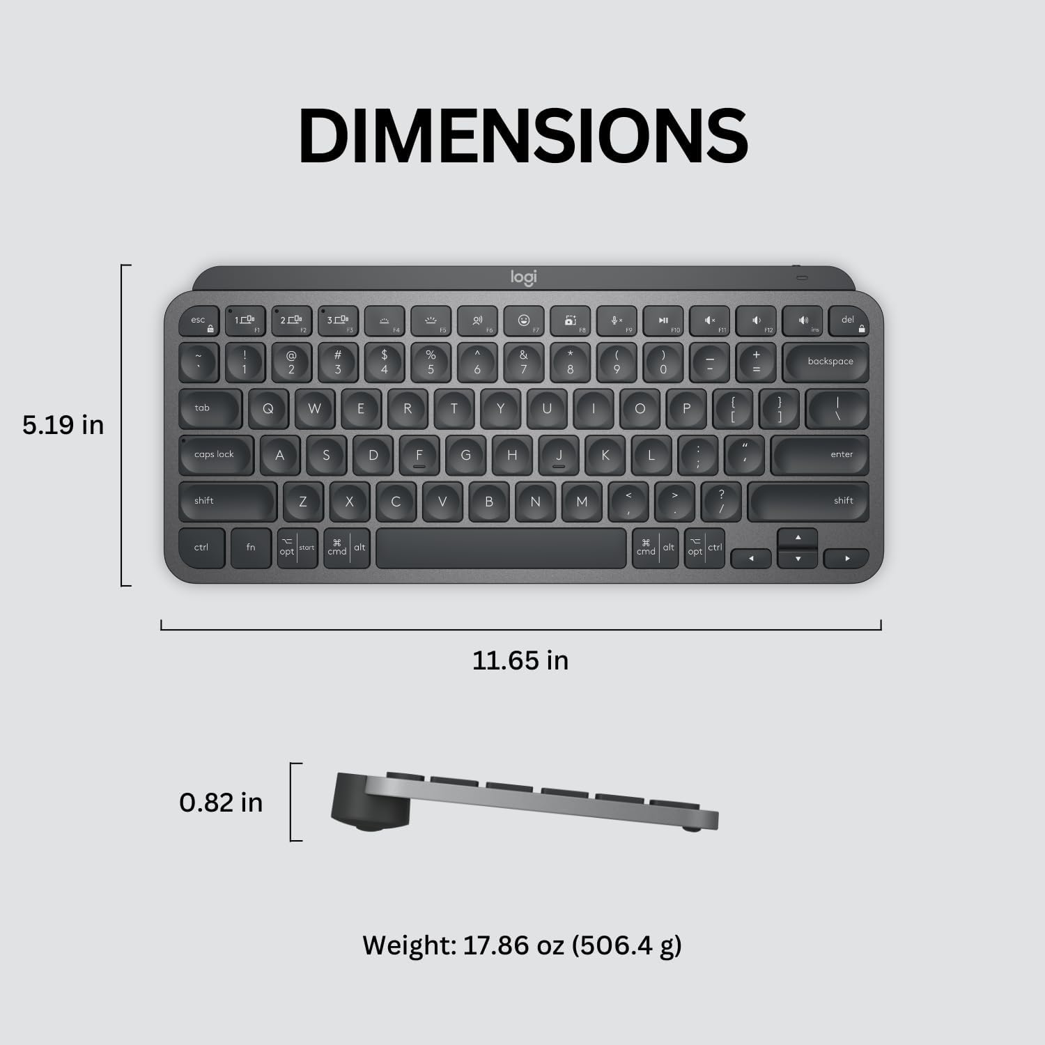 Logitech MX Keys Mini Minimalist Wireless Illuminated Keyboard, Compact, Bluetooth, Backlit, USB-C, Compatible with Apple macOS, iOS, Windows, Linux, Android, Metal Build - Graphite