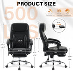 500LBS Massage Office Chair, 6 Points Vibration & Heat Executive Office Chairs, 135°Reclining Comfy Desk Chair with Foot Rest, Wider & Thicker Seat Cushion, PU Leather Big and Tall Gaming Chair, Black