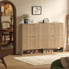47.2''W Oak Shoe Storage Cabinet for Entryway with 4 Flip Drawers, Narrow Wood Fluted Shoe Rack Cabinet,Freestanding Slim Shoe Organizer Cabinet for Foyer, Hallway
