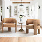 COLAMY Modern Velvet Accent Chairs Set of 2, Upholstered Barrel Chairs, Comfy Side Arm Chairs with 3 Legs for Living Room, Bedroom, Reading, Khaki