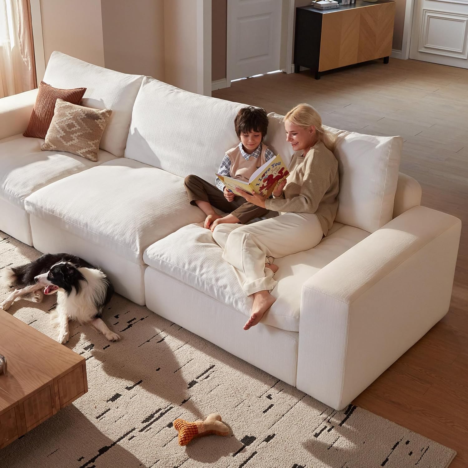 Cloud Couch Sectional 78.7'' Oversized Modular Deep Seat Sofa L Shaped Comfy White Cloud Couch with Washable Cover for Living Room Loveseat with Ottoman | Water repellent
