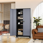 Metal Rolling Storage Cabinet-74.6” Tall Steel File Cabinets with Wheels Lockable Doors and Adjustable Shelves-Black & Gray Steel Storage Cabinet for Home, School, Office, Garage