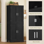 TEENFON 67” Storage Cabinet, Kitchen Pantry Cabinet with 4 Doors and 2 Adjustable Shelves, Cupboard, Tall Bathroom Cabinets for Living Room, Kitchen, Bathroom, Black