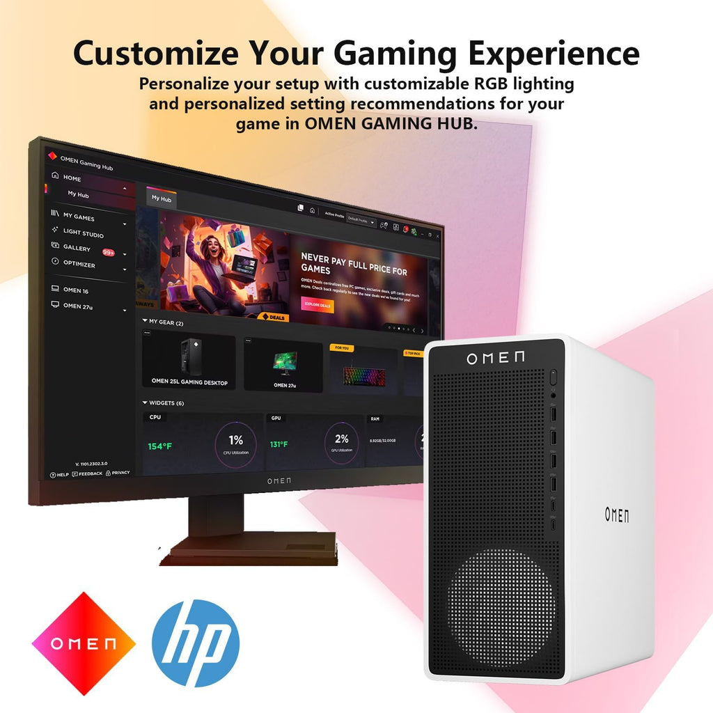 HP Omen 16L TG03 RTX 5060 Gaming Desktop  Intel Ultra 7 265F (Beats Intel i7-14700F)  16GB DDR5 RAM  1TB SSD  OMEN Gaming HUB  Bundle with Thunderobot KG3089R Gaming KB  Black