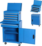 5 Drawers Tool Cart on Wheels with 1 Cabinet, Multifunctional Removable Rolling Tool Chest Storage Set, Tool Trolley Organizer Tool Box for Garage,Warehouse,Workshop,Repair Shop (Blue)