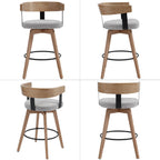 LukeAlon Linen Upholstered Counter Stools Set of 2, 360° Swivel Wooden Kitchen Stools with Wood Full Back Mid Century 26.25" Seat Height Low Barstools for Dining Room Kitchen Island, Grey