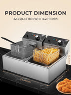 HOUSNAT Commercial Deep Fryer with Basket, 3400W 20.7QT/19.6L Electric Deep Fryer with 2 x 6.35 QT Removable Baskets, Stainless Steel Countertop Fryer for Restaurant or Home Use