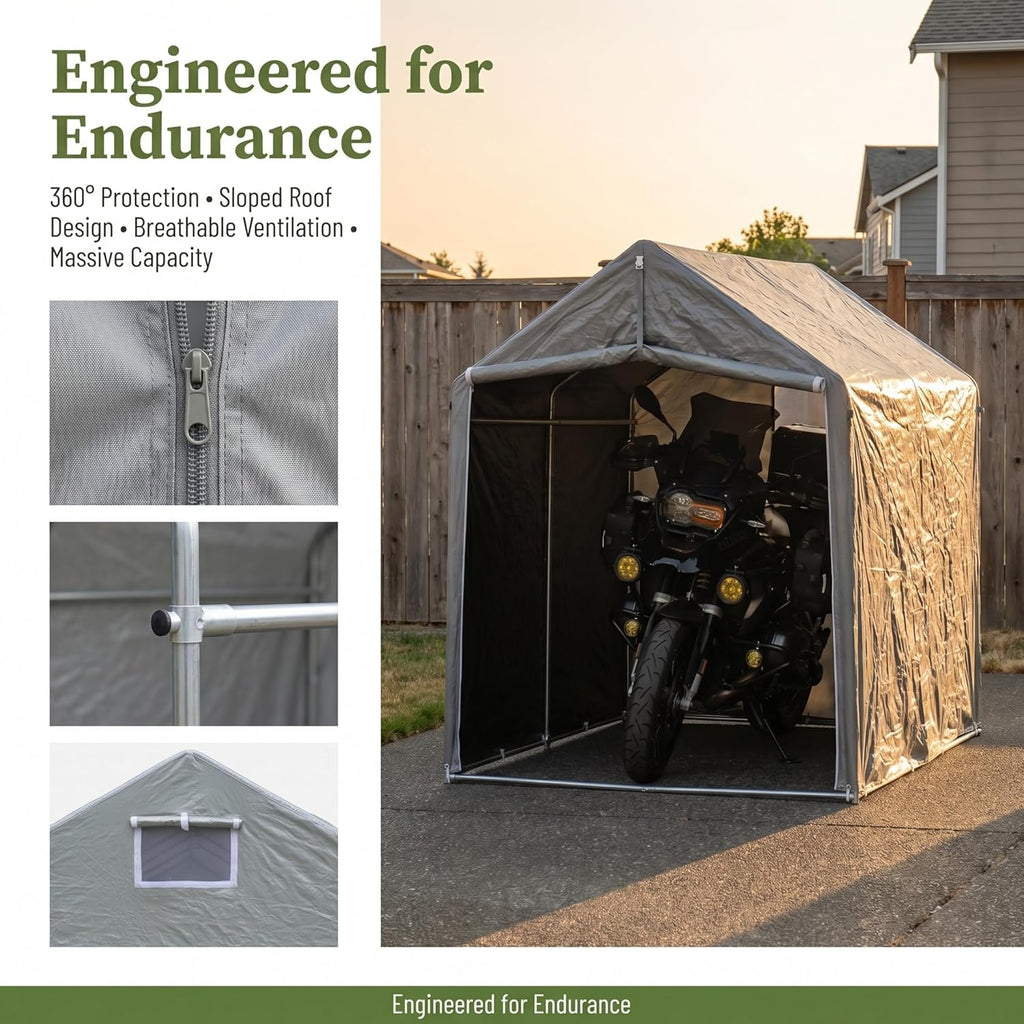 Bike Storage Shed Tent,8 * 6 * 6.2ft Outdoor Storage Shed, Carport, Canopy Shelter with 160g PE Fabric Coated with Silver Waterproof,Bike Covers Shelter for Bicycles,Garden Tools,Various Tools