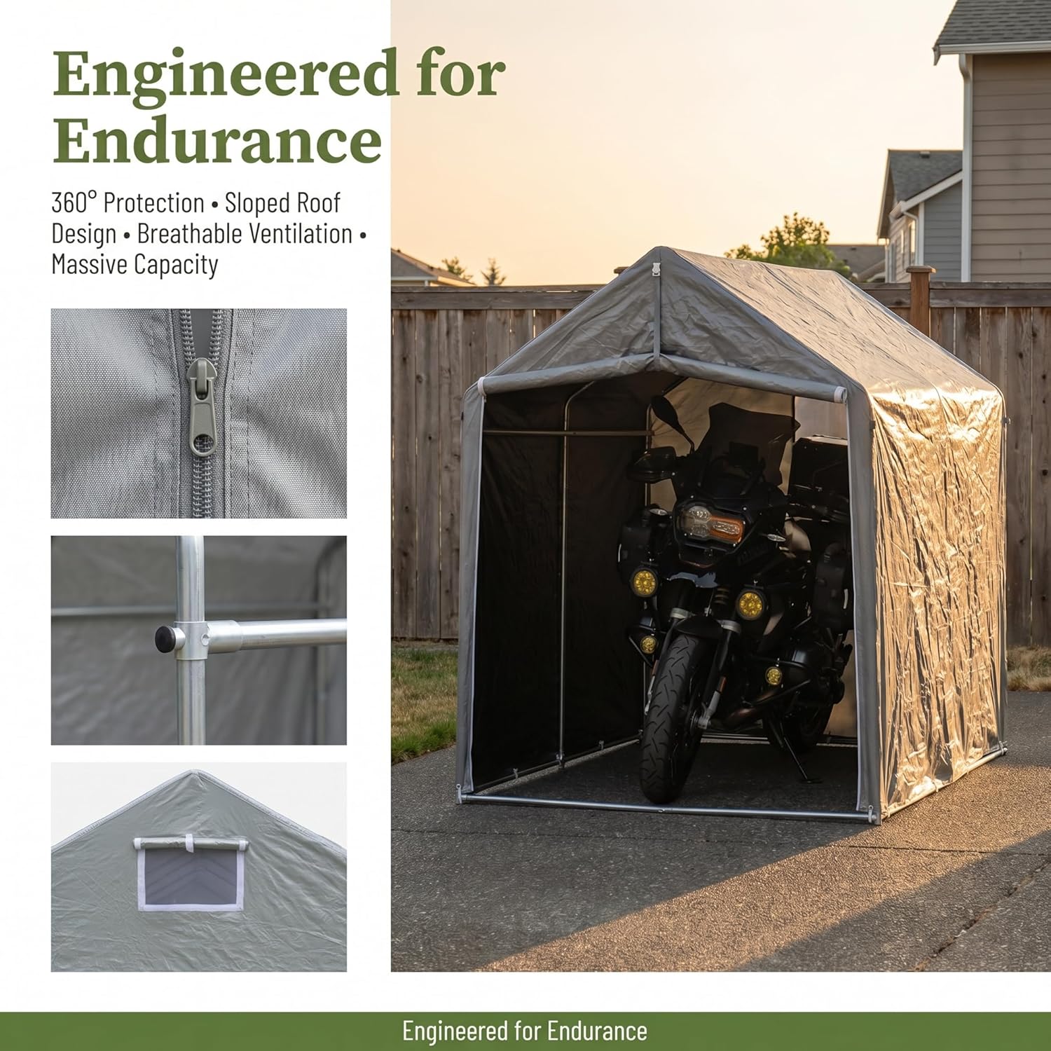 Bike Storage Shed Tent,8 * 6 * 6.2ft Outdoor Storage Shed, Carport, Canopy Shelter with 160g PE Fabric Coated with Silver Waterproof,Bike Covers Shelter for Bicycles,Garden Tools,Various Tools