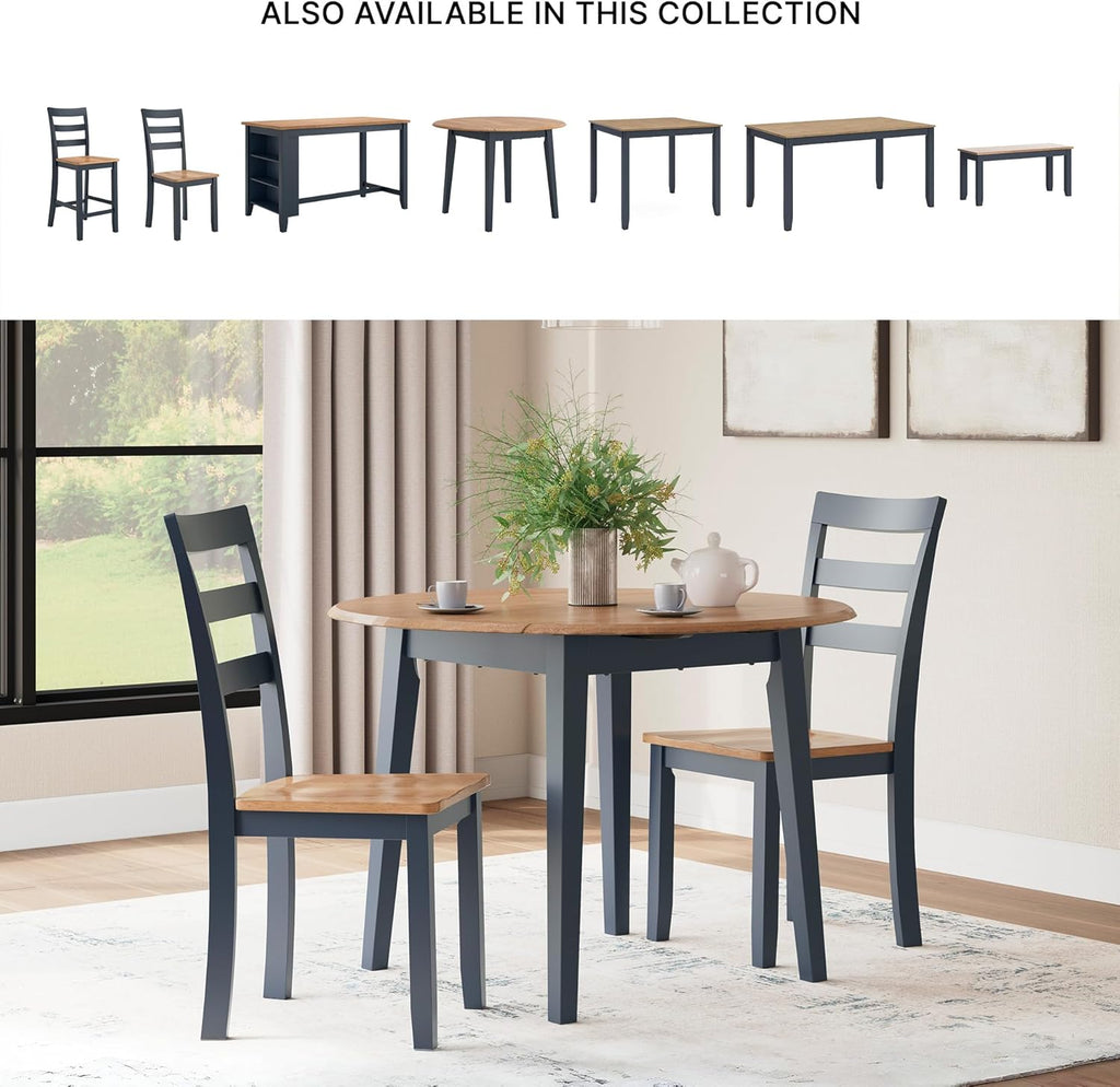 Signature Design by Ashley Gesthaven Modern Dining Drop Leaf Table with 4 Legs, Light Brown & Blue