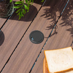 NUU GARDEN Outdoor 37” Square Metal Dining Table, Patio Dining Table with Umbrella Hole, Powder-Coated Metal Table with Faux Wood Tabletop, for Patio, Garden, Backyard and Balcony, Black
