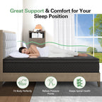 King Mattress 14 Inch,Hybrid Mattresses Euro Top Medium Firm for Back & Lumbar Support, 100 Night Trial, Individual Pocket Spring Bed for Motion Isolation & Pressure Relief Black