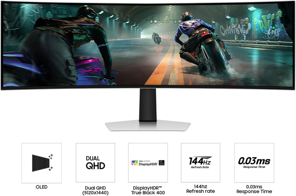 Samsung 49" Odyssey OLED G9 (G91SD) Dual QHD QD-OLED G-Sync Compatible Curved Gaming Monitor  144Hz  0.03ms  AMD FreeSync Premium Pro  Ergonomic Stand  3 Year Warranty  LS49DG910SNXZA  2024