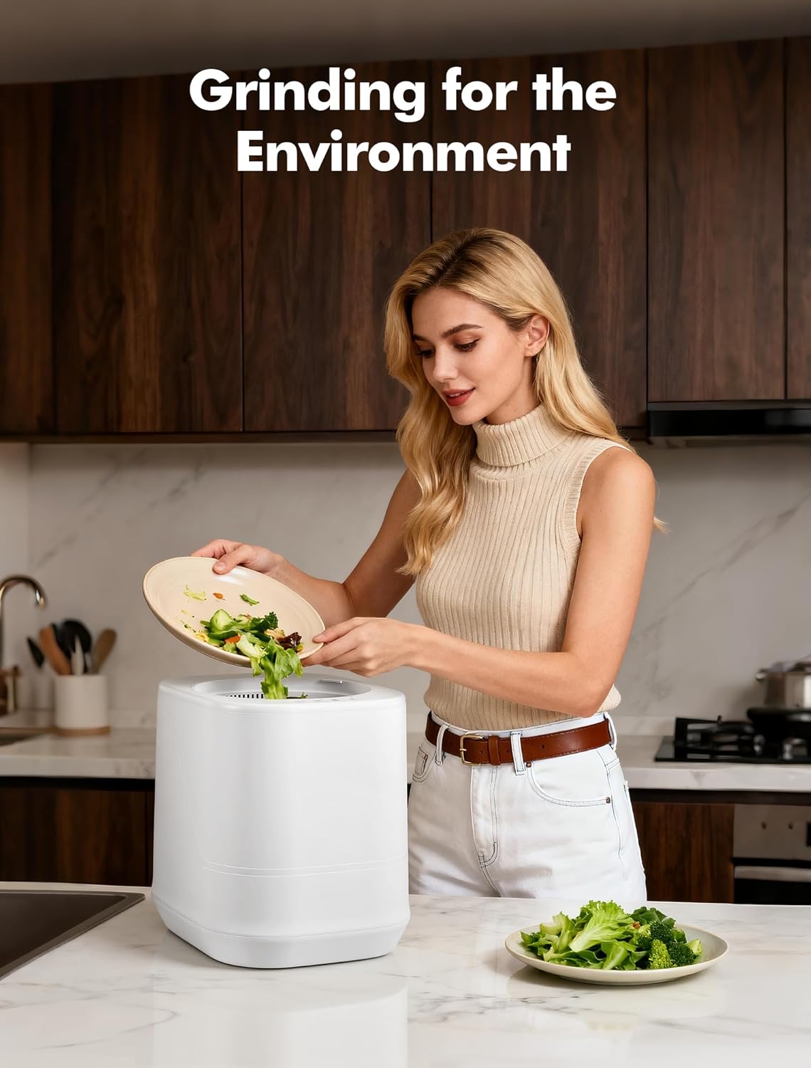 Electric Composter for Kitchen, 4L Countertop Compost Bin with Auto-Cleaning, Smart Home Indoor Food Waste Disposer Machine, Odorless for Kitchen, Low Noise, Transforms Waste in 3-8 Hours(White)